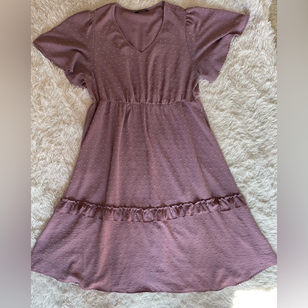 Light purple Swiss Dot Flutter Sleeve Dress